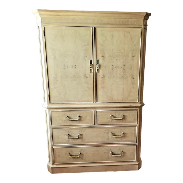 1990s Drexel Heritage Corinthian Collection Olive Burl Wood Finish Storage Cabinet For Sale