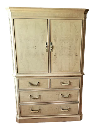 1990s Drexel Heritage Corinthian Collection Olive Burl Wood Finish Storage Cabinet