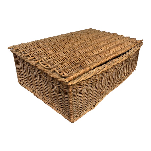 Antique French Willow Wicker Hamper Basket For Sale
