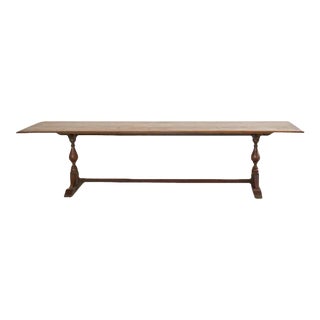 19th Century Country English Oak Farmhouse Trestle Dining Table For Sale
