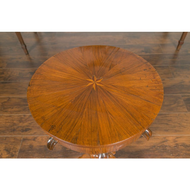 Wood Biedermeier Period 1840s Austrian Walnut Guéridon with Star Inlay and Foliage For Sale - Image 7 of 11