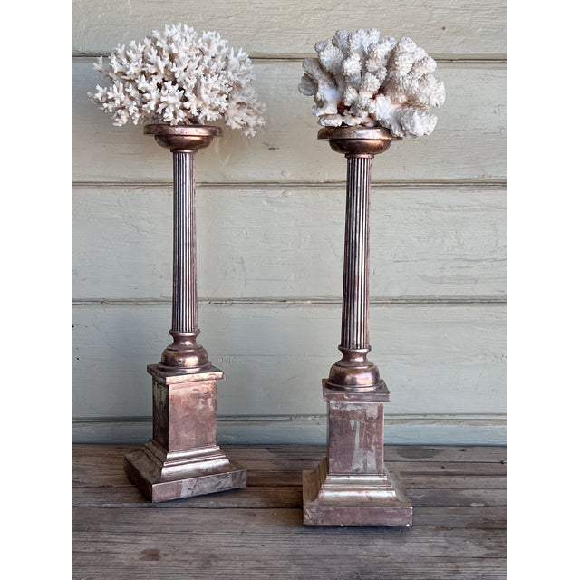Baroque Pair of Vintage Neoclassical Carved Water Giltwood Columns With Natural Specimen For Sale - Image 3 of 10