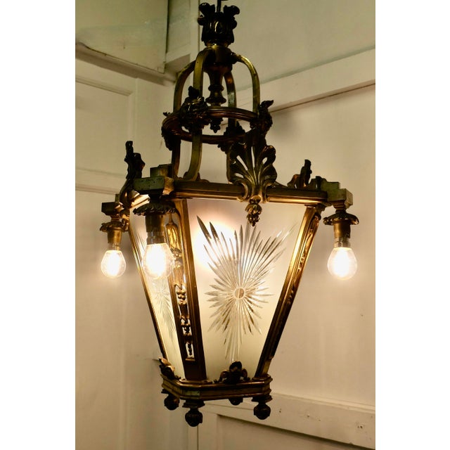 Large French Arts and Crafts Gothic Hall Lantern Ceiling Light, 1890s For Sale - Image 5 of 12