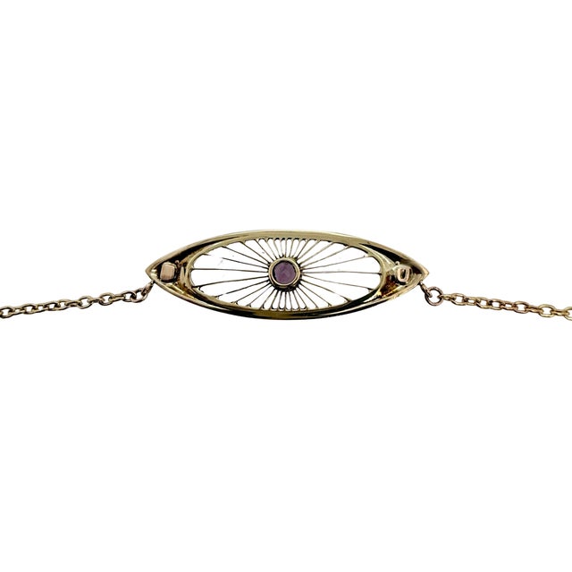 1900 - 1909 Early 20th Century Edwardian 14k Gold Amethyst and Seed Pearl Necklace For Sale - Image 5 of 5