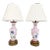 1940s French Floral Urn Lamps & Shades, Pair For Sale
