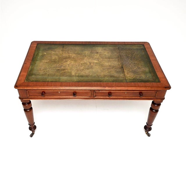 Mid 19th Century Large Antique Victorian Leather Top Writing Table, 1840 For Sale - Image 5 of 11