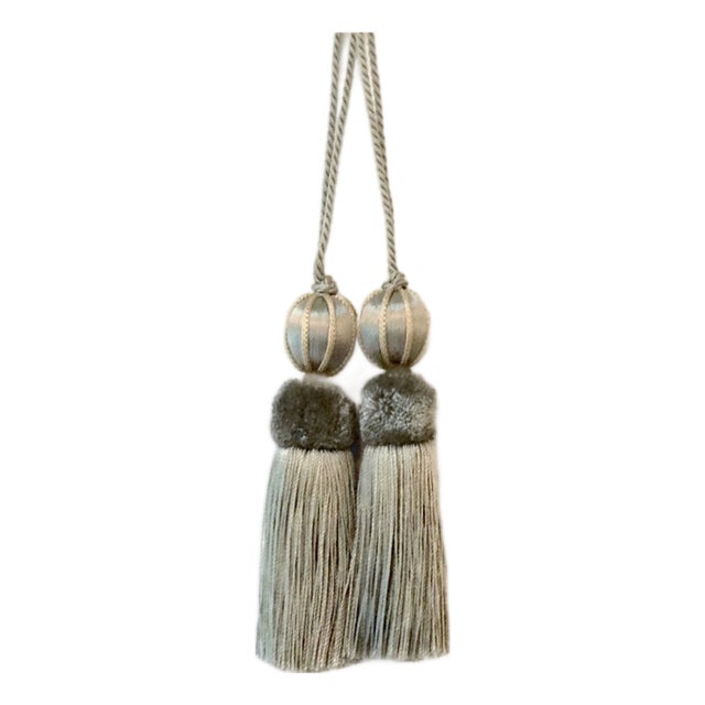 Pair of Key Tassels in Bluestone With Velvet Detail For Sale