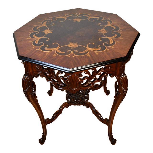 1920 Antique French Louis XV Walnut & Satinwood Inlay Center Table / Side Table For Sale