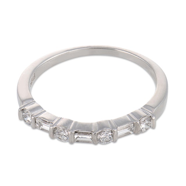 Contemporary 1990s Tiffany & Co. Diamond Platinum Half Eternity Wedding Band, Size 5.5 For Sale - Image 3 of 6