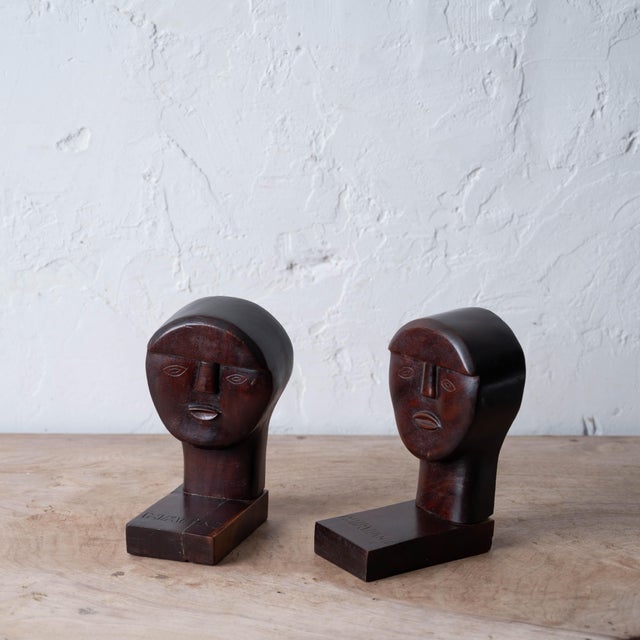 Pair of Carved Wood Haitian Modernist Bookends, C. 1960 For Sale - Image 4 of 12