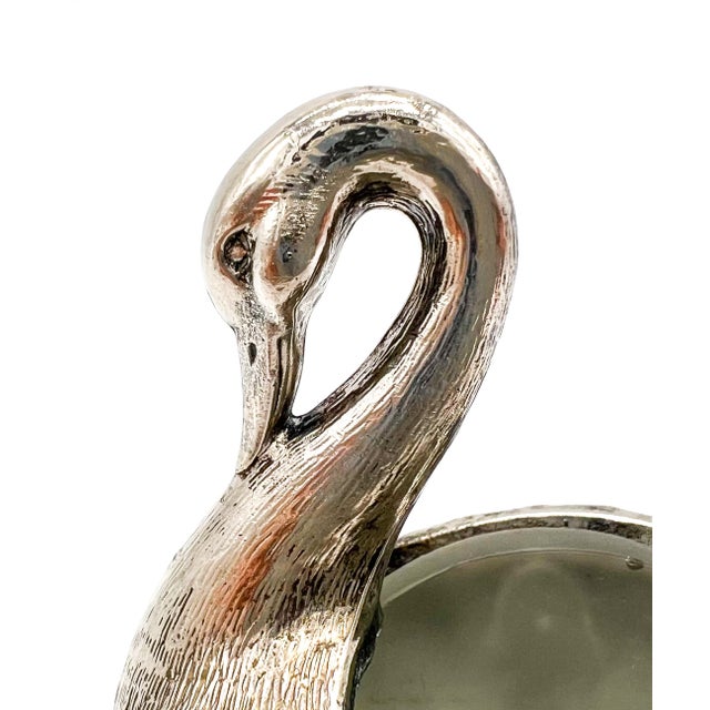 Set of Four Silver -Plated Swan Salt Cellars With Glass Inserts and Spoons — Vintage Tableware, Hollywood Regency Style For Sale - Image 11 of 13