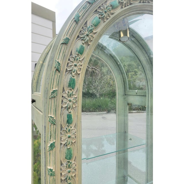 Rare Massive Vintage Serge Roche Carved Arched Glass 5 Shelf Palm Beach Regency Etagere China Cabinet For Sale - Image 13 of 14