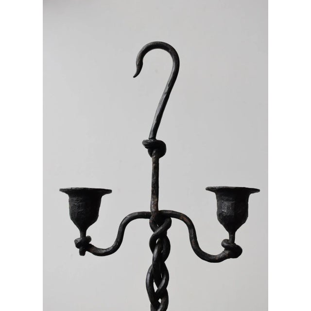 Metal Antique Forged Iron Twisted Candelabra, Circa Early 19th Century For Sale - Image 7 of 12