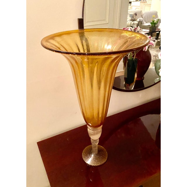 1990s 1990s Murano Style Glass Fluted Pedestal Style Dramatic Taper Tulip Vase, Made in Italy For Sale - Image 5 of 9