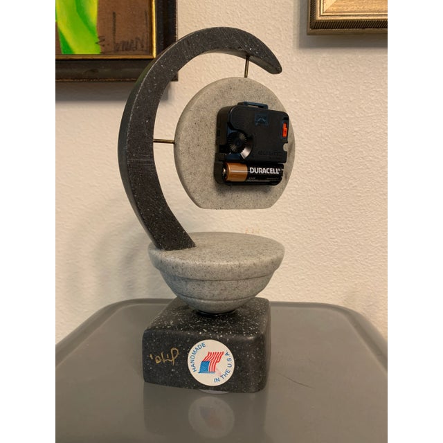 1980s Vintage Postmodern Marble Like Stone Sculptural Clock For Sale - Image 5 of 10