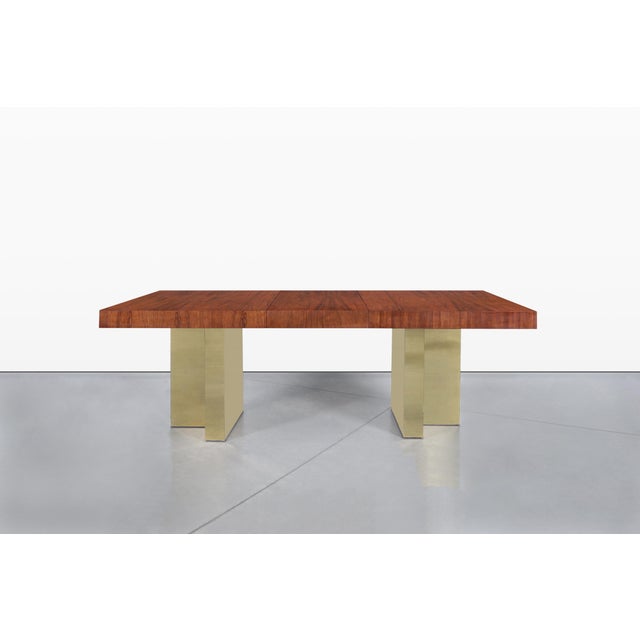 Mid-Century Modern Walnut and Brass Expanding Dining Table by Milo Baughman For Sale - Image 9 of 14