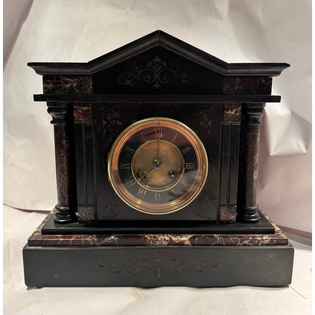 19th Century French Slate Stone & Red Marble Mantel Clock For Sale In Los Angeles - Image 6 of 11