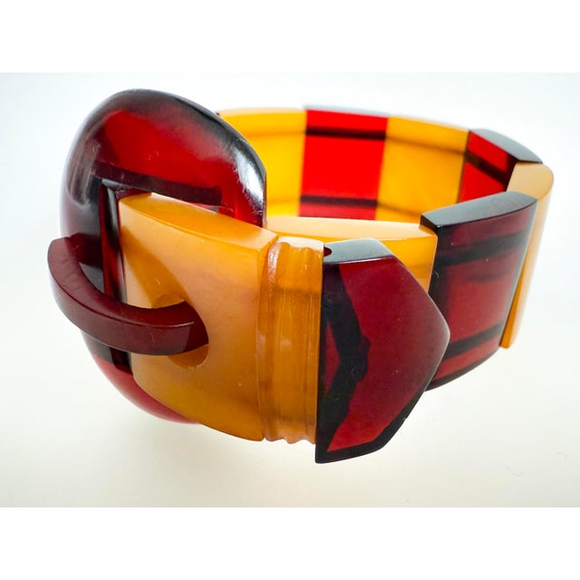 Vintage Art Deco Style Bakelite Catalin Bracelet with Cherry Juice and Butterscotch Panels, 1940s For Sale - Image 14 of 14