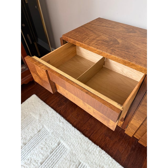 Brown Vintage 1970's Lane Brutalist Staccato 9-Drawer Walnut Mid Century Dresser For Sale - Image 8 of 11