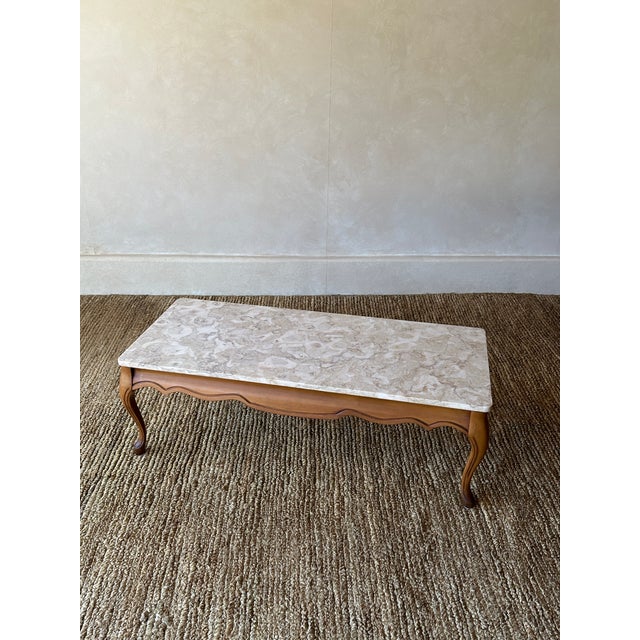 1950s French Provincial Marble and Carved Maple Coffee Table For Sale - Image 11 of 14