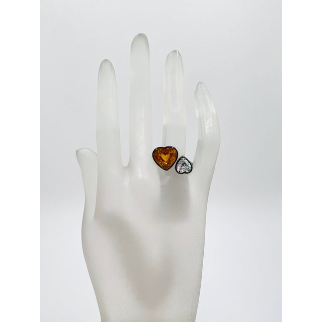 Modern Gia Orange Sapphire Heart & Diamond Ring in 18k Yellow Gold & Black Rhodium, Size 6.5 For Sale - Image 3 of 9