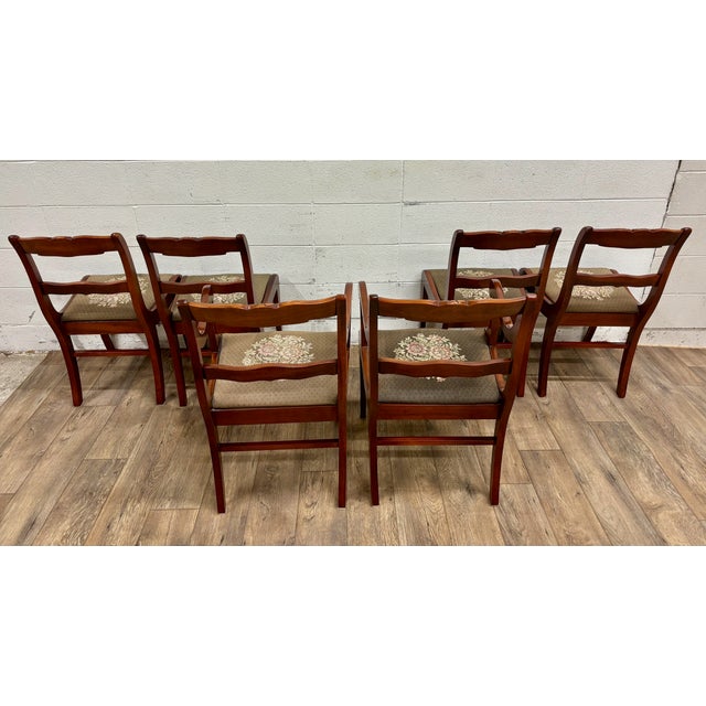 Vintage Mahogany Rose Back Regency Style Ladderback Dining Chairs - Set of 6 For Sale - Image 9 of 9