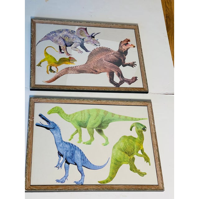 1970s Cool Pair of Jurassic Dinosaurs Collages Framed For Sale - Image 4 of 10
