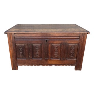 Antique French Country Carved Walnut Blanket Hope Chest Trunk For Sale