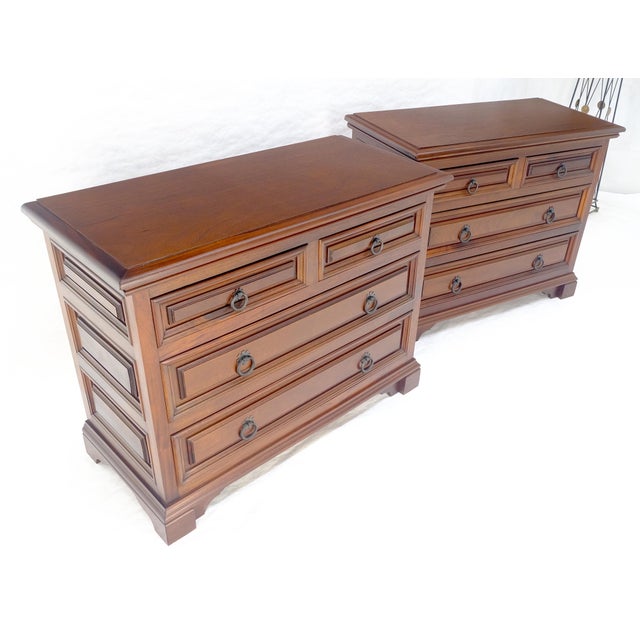 Wood Pair of Solid Mahogany Raised Panel Heavy Built 4 Drawer Bachelor Chests Dresser For Sale - Image 7 of 18