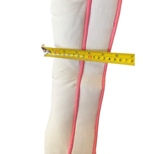 Custom Upholstered Twin Headboards in Ivory Canvas With Pink Contrast Welt Scalloped Silhouette Coastal Hollywood Regency For Sale - Image 15 of 15