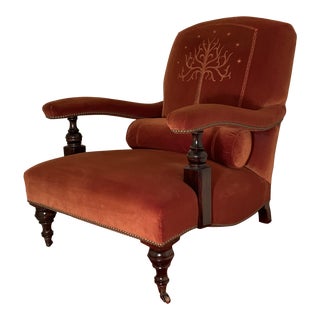 Custom Velvet Upholstered Edwardian Reading Chair For Sale