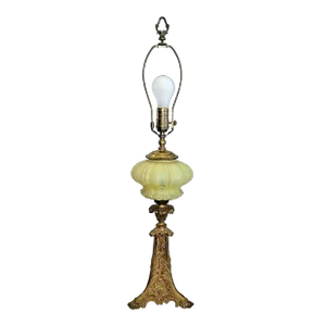 French Dore' Electrified Vaseline Glass Oil Lamp