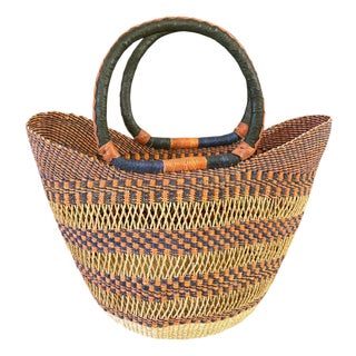 Large African Ghanian Bolga Basket 19" H by 19" W For Sale