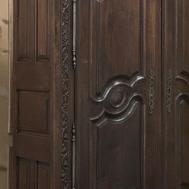 Coffee 18th Century Country French Normandy Carved Oak Armoire For Sale - Image 8 of 18