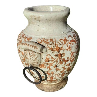 Antique Chinese Earthenware Crackle Glaze Foo Dog Jar Vase For Sale