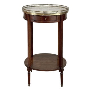 Louis XVI Mahogany Table ~ Gueridon With Carrara Marble and Brass For Sale