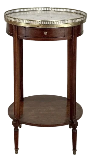 Louis XVI Mahogany Table ~ Gueridon With Carrara Marble and Brass