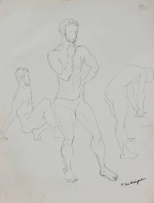 Richard Van Wingerden Mid 20th Century Male Figure Study Ink on Paper, C.1940-1960