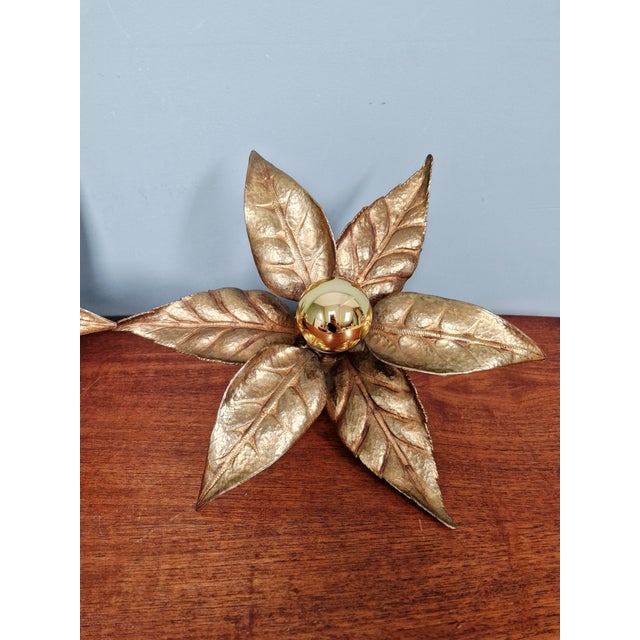 1970s Floral Brass Wall Sconces by Willy Daro for Massive, 1970, Set of 2 For Sale - Image 5 of 14