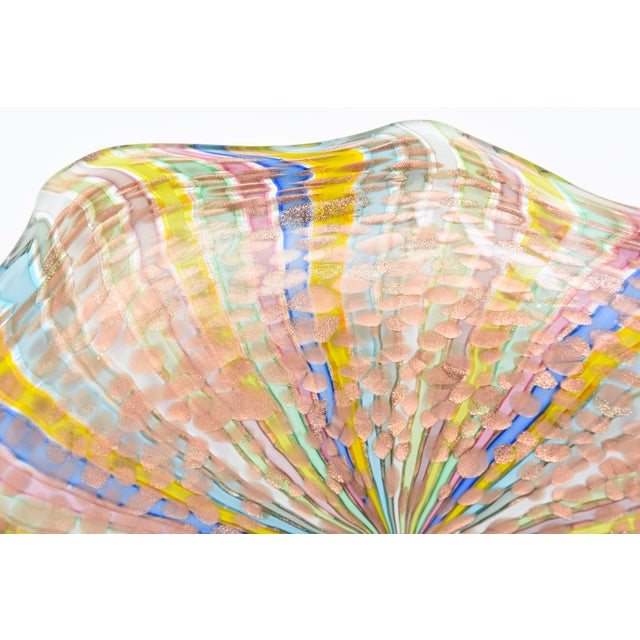 Fratelli Toso Vintage Murano Latticino Ribbons Large Glass Bowl by Fratelli Toso, Italy, 1960's For Sale - Image 4 of 11