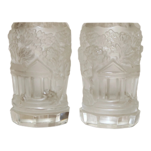 Pair 2 Vintage Capitol Building Frosted Clear Crystal Candlestick Candle Holders