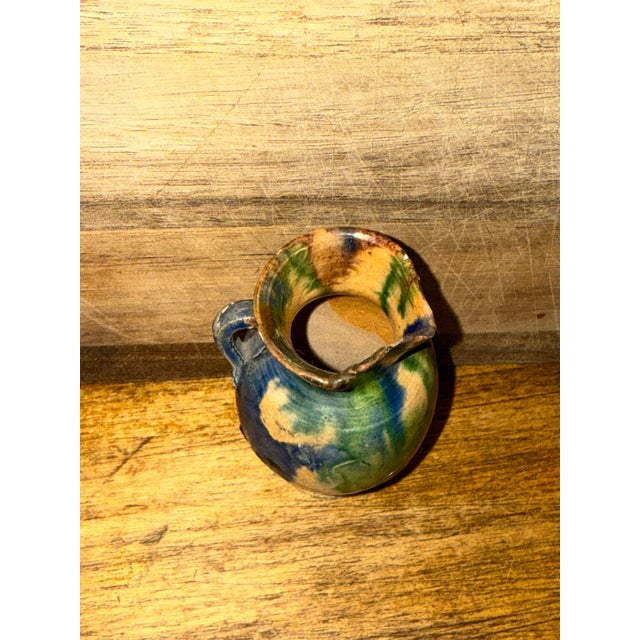 Rare Antique Miniature Strasburg, Va Multi Glazed Redware Pitcher 2.5” C. 1890’s For Sale - Image 4 of 11