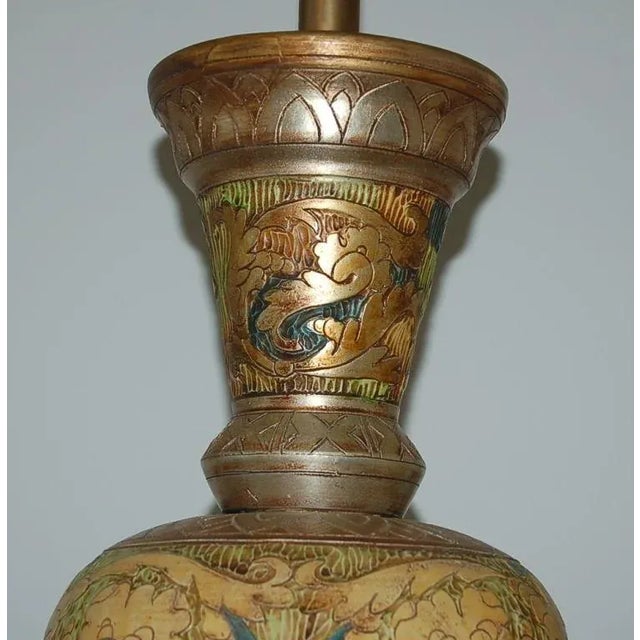 Wood Vintage Marbro Ceramic Egyptian Lamps of Gold - a Pair For Sale - Image 7 of 10