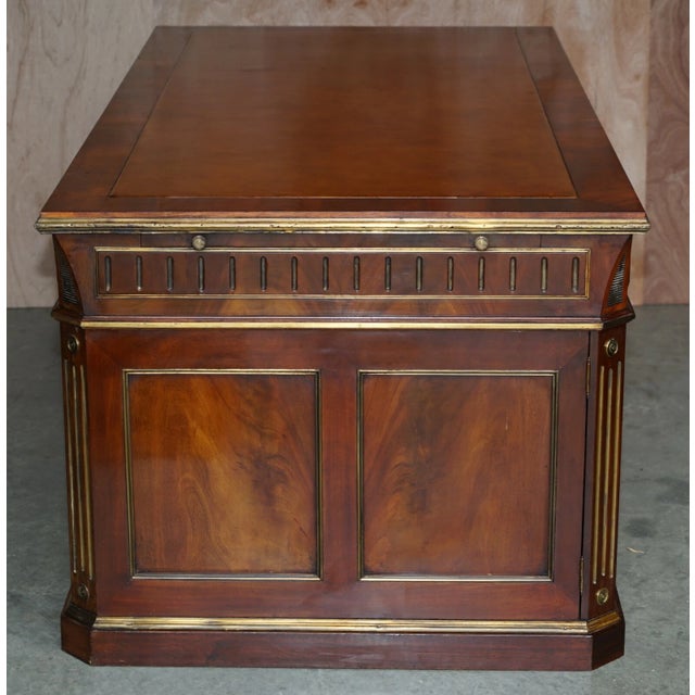 Restored 19th Century Antique Russian Mahogany & Gilt Metal Partner Desk With Leather Armchair For Sale In Dallas - Image 6 of 12