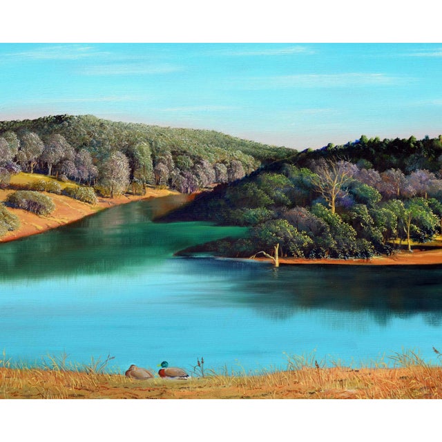 Realism Northern California Duck Lake, Realist Landscape, Oil on Canvas, 1990s by Luke Stamos For Sale - Image 3 of 8