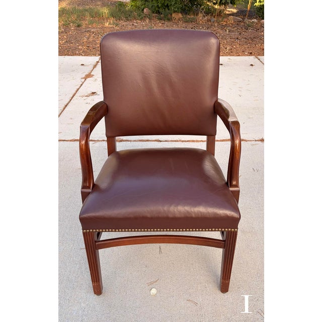 1990s Set of 4 Vintage 1990s Gunlocke Georgian Style Brown Vinyl Armchairs For Sale - Image 5 of 18