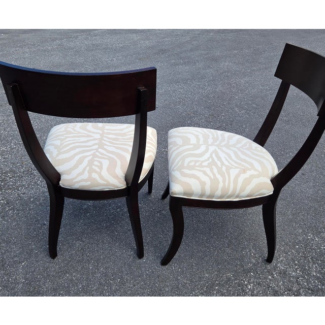 Brown Pair Ethan Allen Hathaway Klismos Dining Side Chairs Zebra Print French Regency 1990s For Sale - Image 8 of 14