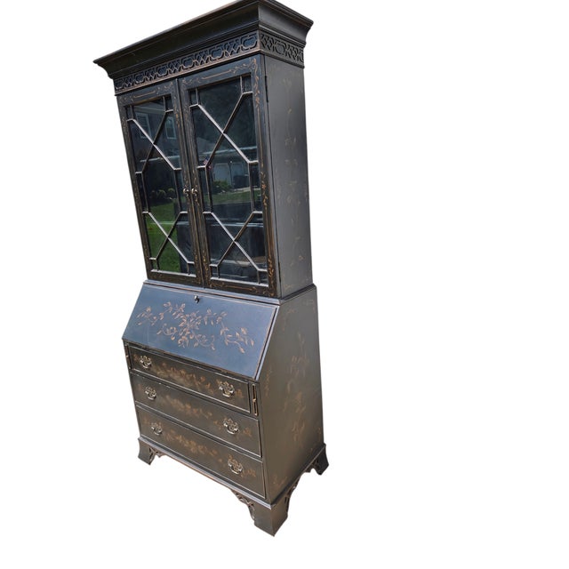 Chinoiserie 1990s Ethan Allen Newport Liliana Secretary Writing Desk Hutch Display Chinoiserie For Sale - Image 3 of 15