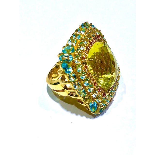 Bochic "Orient" Lemon Quartz, Topaz & Peridot Cocktail Ring Set 18K Gold&Silver For Sale - Image 18 of 18