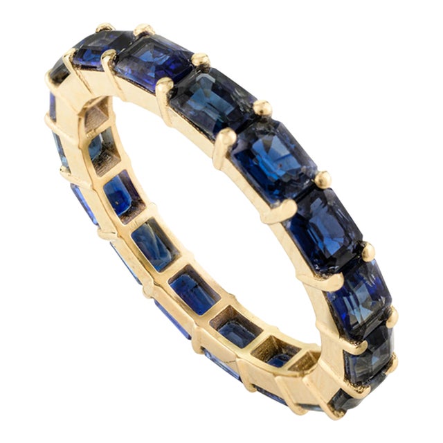 Baguette Cut East & West Blue Sapphire Full Eternity Band Size 5 For Sale